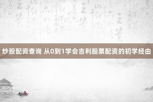 炒股配资查询 从0到1学会吉利股票配资的初学经由