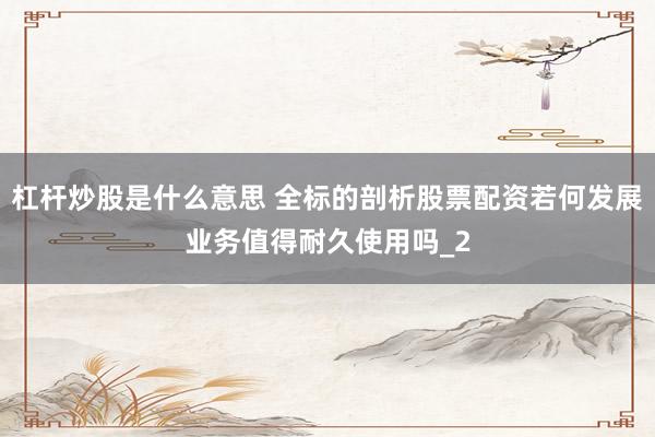 杠杆炒股是什么意思 全标的剖析股票配资若何发展业务值得耐久使用吗_2